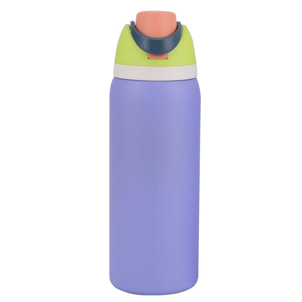 "Close-up of the Owala water bottle with straw and carrying handle"
