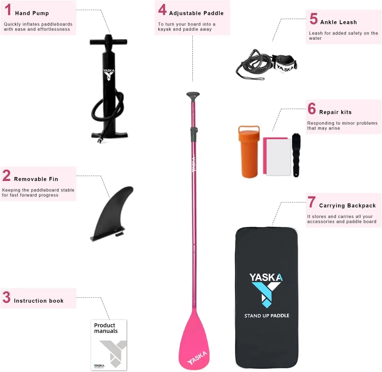 "Inflatable Paddle Board with Adjustable Paddle and Leash"
"Premium SUP board accessories: Hand Pump, Leash, Backpack"
"Stable inflatable paddle board for adults with premium accessories"