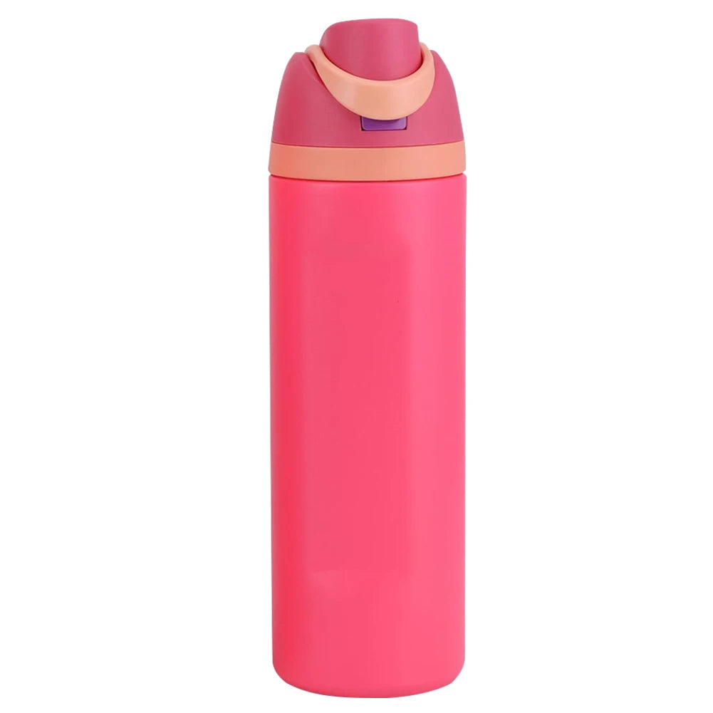 "Close-up of the Owala water bottle with straw and carrying handle"