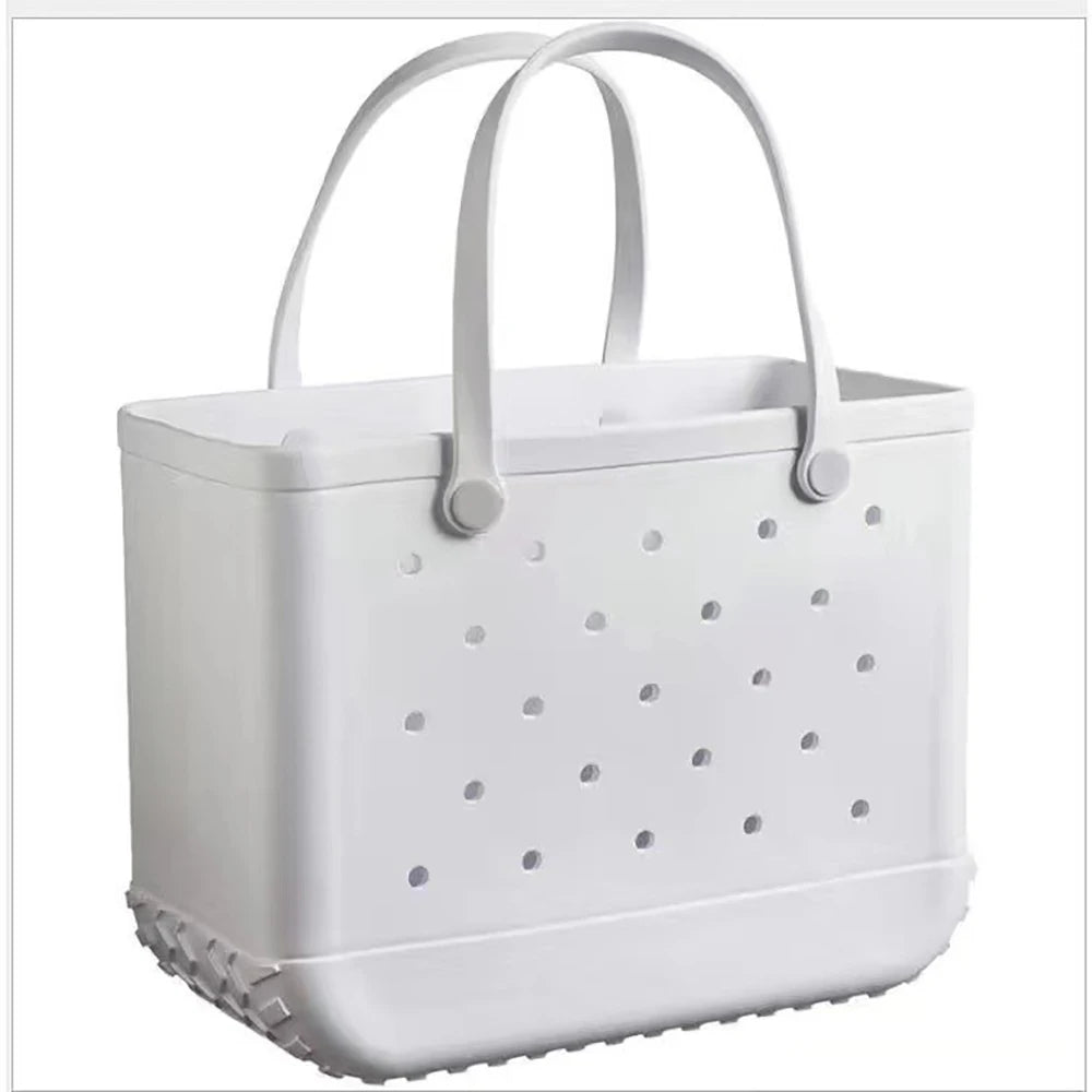 Durable Waterproof EVA Beach Bag with Solid Color & Fashion Hole Design – Portable Handbag for Swimming, Sports, Shopping & Outdoor Activities