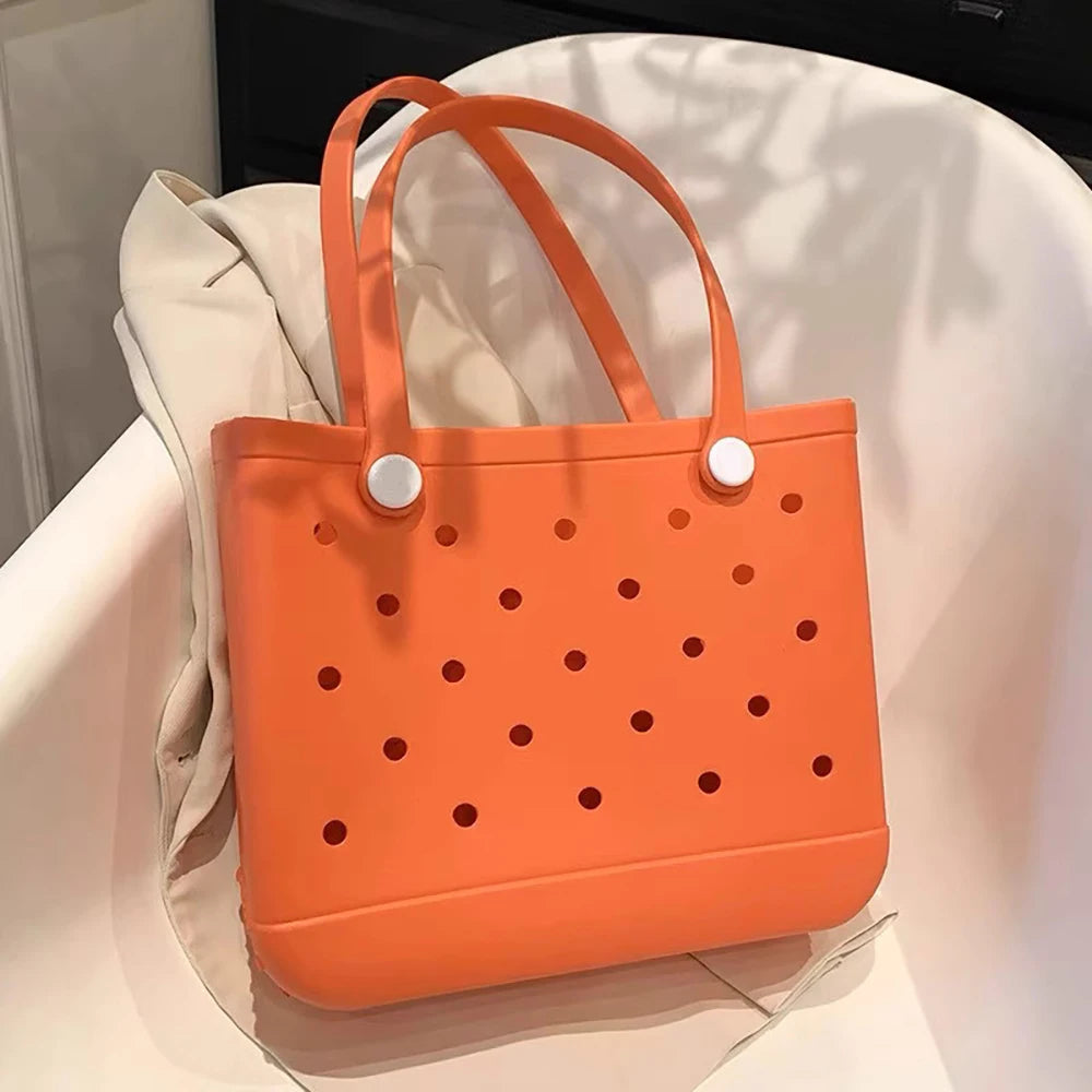 Durable Waterproof EVA Beach Bag with Solid Color & Fashion Hole Design – Portable Handbag for Swimming, Sports, Shopping & Outdoor Activities