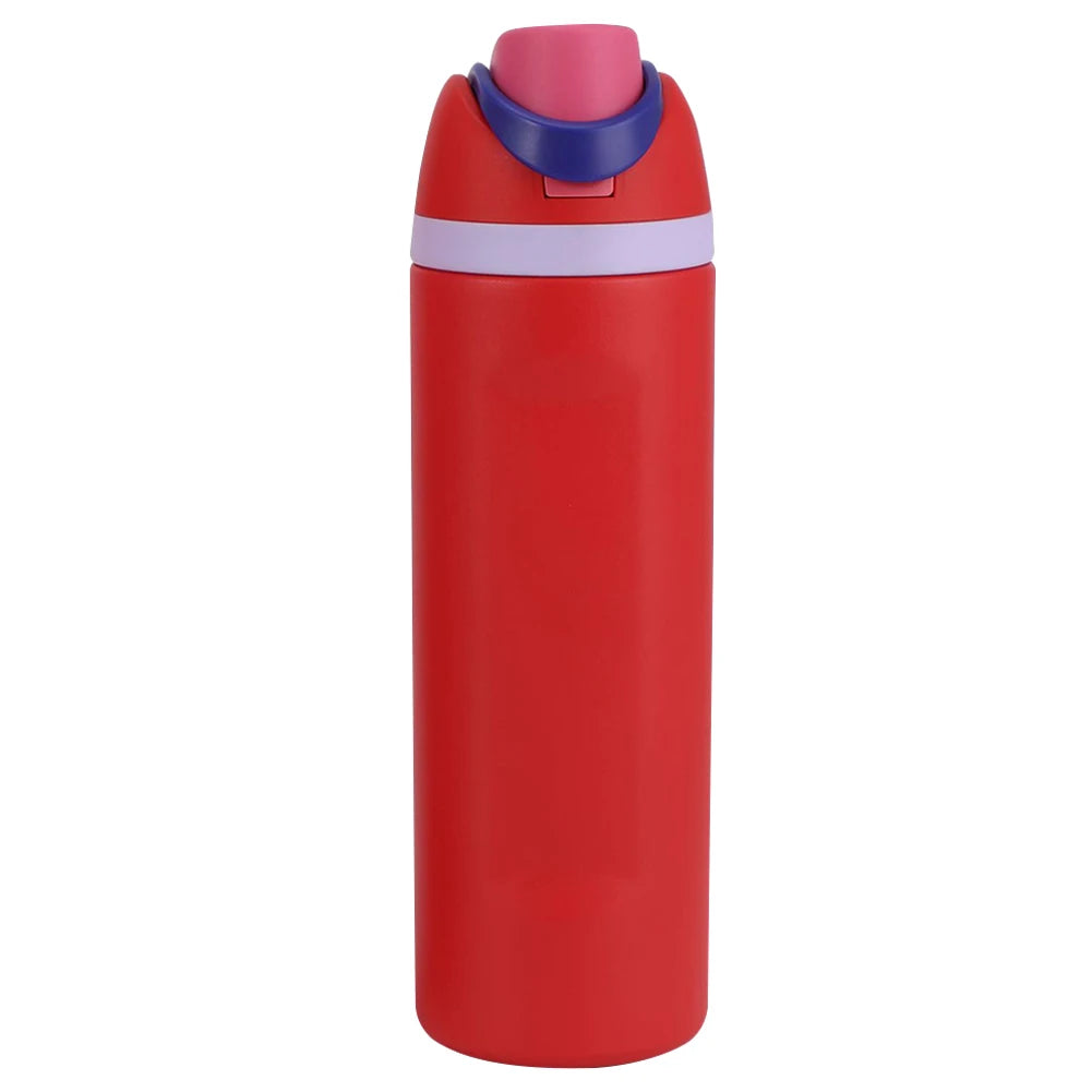 "Close-up of the Owala water bottle with straw and carrying handle"