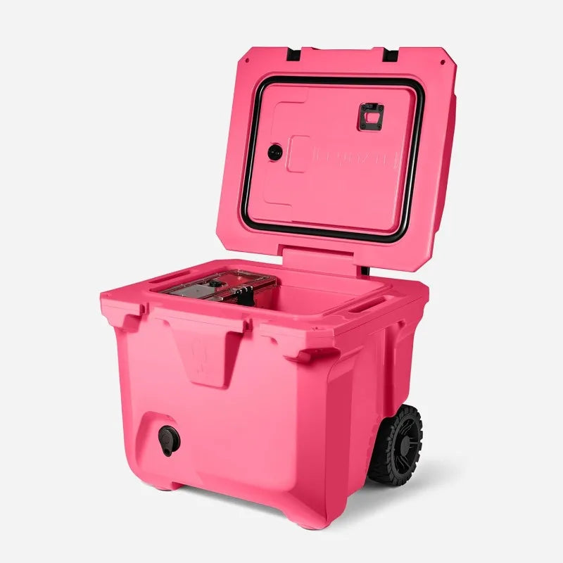 "BrüMate BrüTank cooler with drink dispenser on all-terrain wheels"
"1.8 gallon drink tank cooler for parties and tailgating"