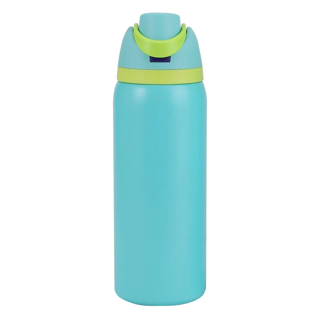"Close-up of the Owala water bottle with straw and carrying handle"