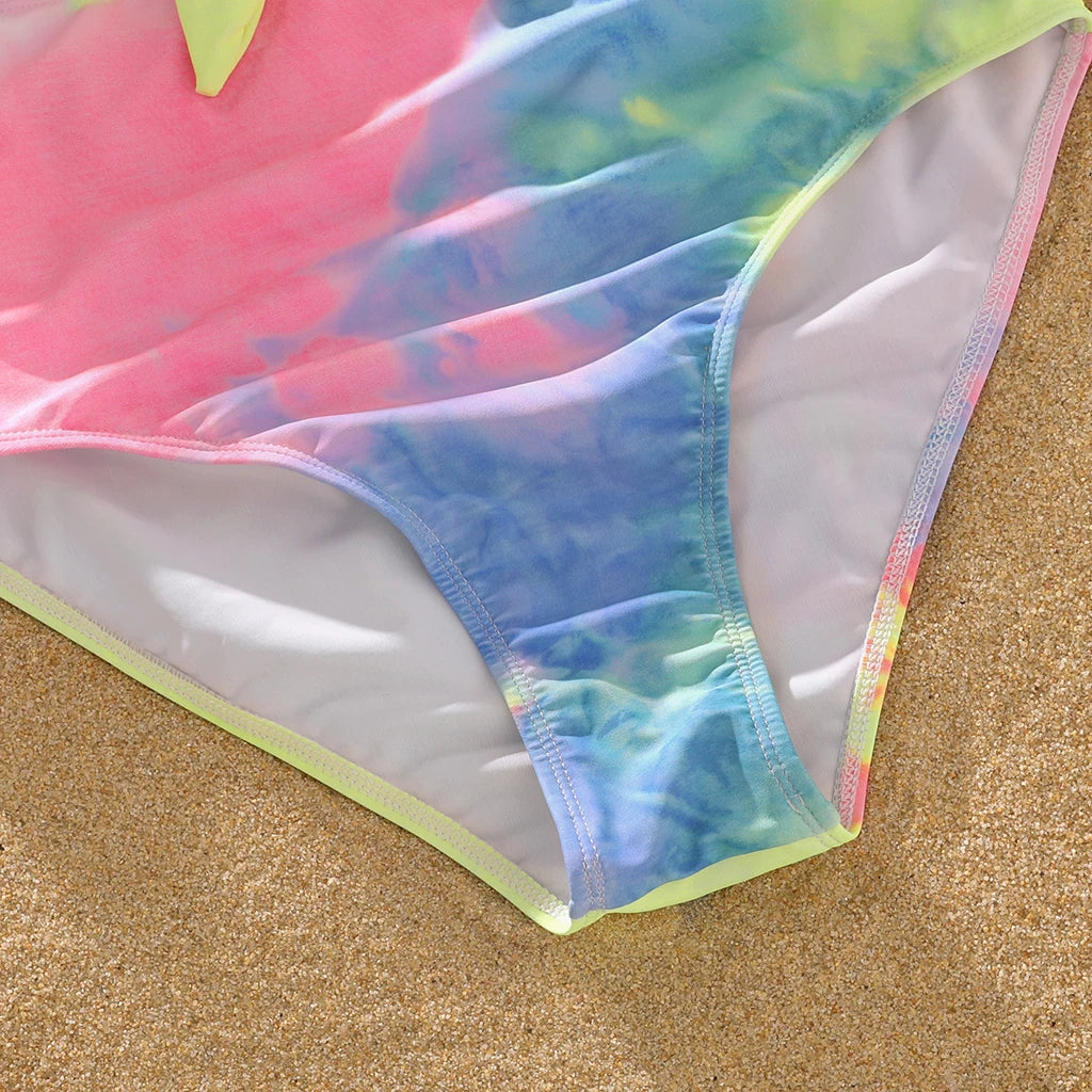 Family Matching Tie-Dye Swimsuits - V-Neck Self-Tie One-Piece for Women/Girls & Swim Trunks for Men/Boys – Casual Beachwear for the Whole Family