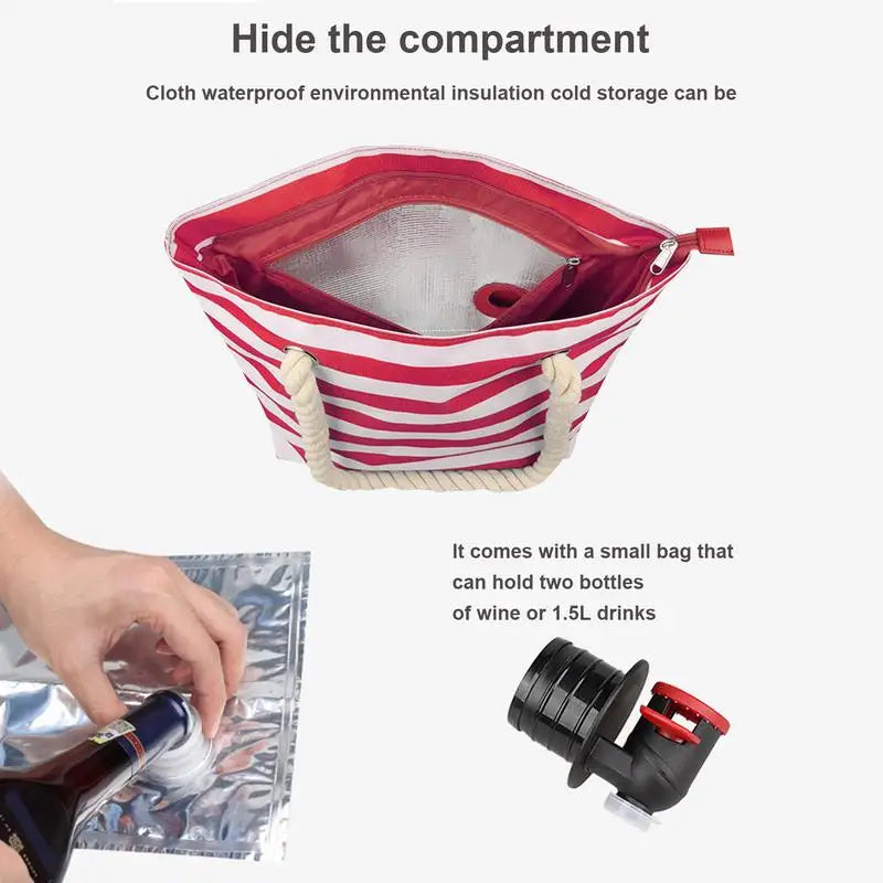 Beach Wine Cooler Bag with Shoulder Strap – Portable Thermal Tote for Outdoor Parties, Travel, and Picnics – Insulated Wine Tote with Removable Beverage Bladder