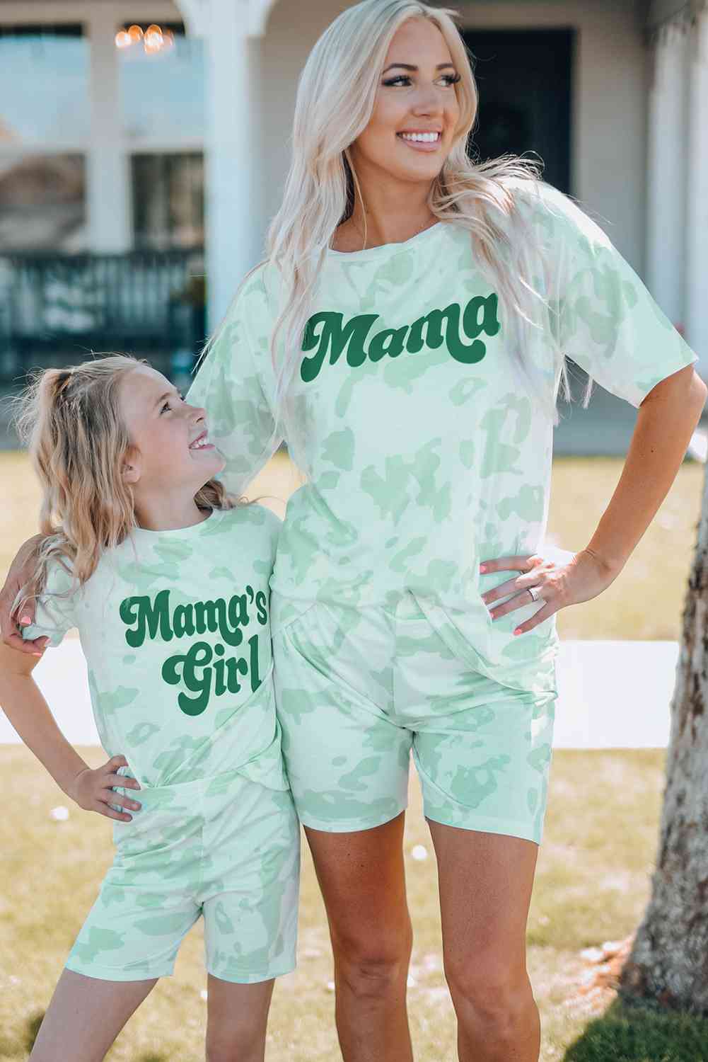 Women Printed Letter Graphic Lounge Set with round neck tee and elastic waistband shorts, made from 95% polyester and 5% spandex. Available in sizes S-2XL.