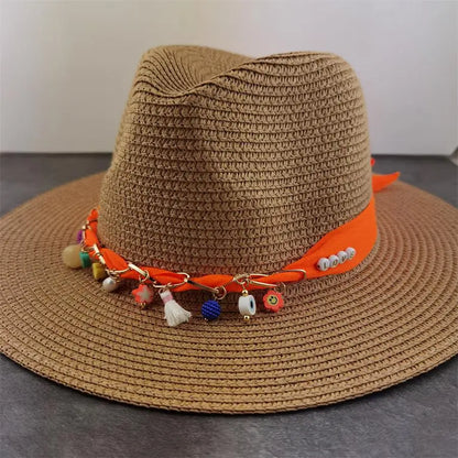 Boho Sun Hat - Flower Straw Hat for Summer | Wide Brim Beach Hat for Vacation & Sun Protection