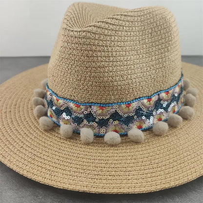 Boho Sun Hat - Flower Straw Hat for Summer | Wide Brim Beach Hat for Vacation & Sun Protection