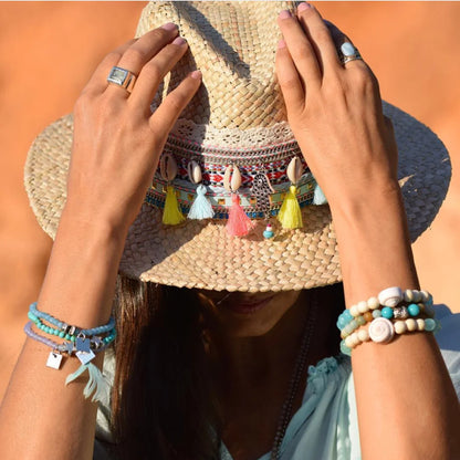 Boho Sun Hat - Flower Straw Hat for Summer | Wide Brim Beach Hat for Vacation & Sun Protection