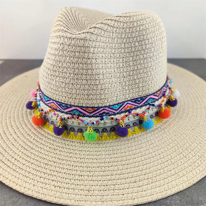 Boho Sun Hat - Flower Straw Hat for Summer | Wide Brim Beach Hat for Vacation & Sun Protection