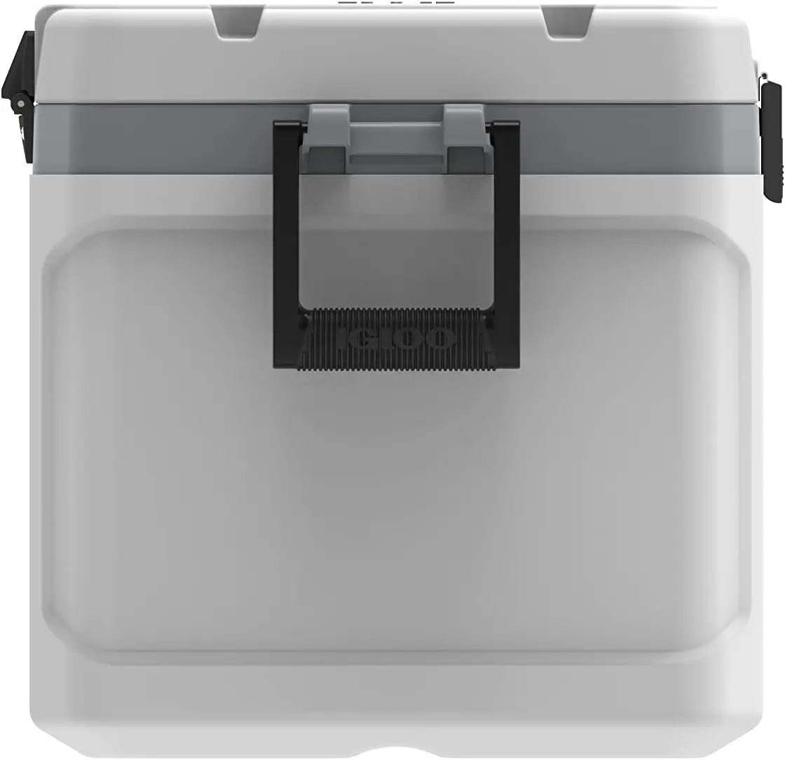 "Igloo Marine Ultra Cooler with hybrid latch and oversized wheels"
"Leak-proof Igloo cooler with removable fishing rod holders"
"5-day ice retention cooler with fishing ruler on lid"