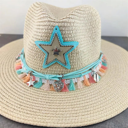 Boho Sun Hat - Flower Straw Hat for Summer | Wide Brim Beach Hat for Vacation & Sun Protection