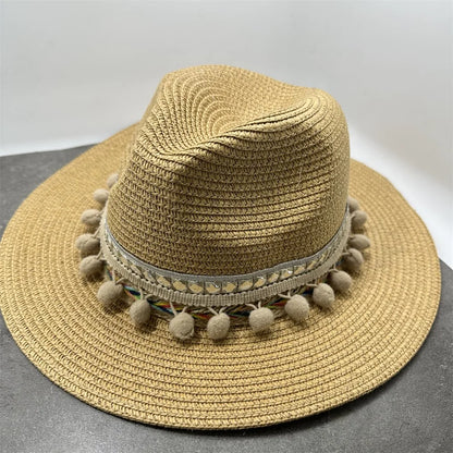 Boho Sun Hat - Flower Straw Hat for Summer | Wide Brim Beach Hat for Vacation & Sun Protection