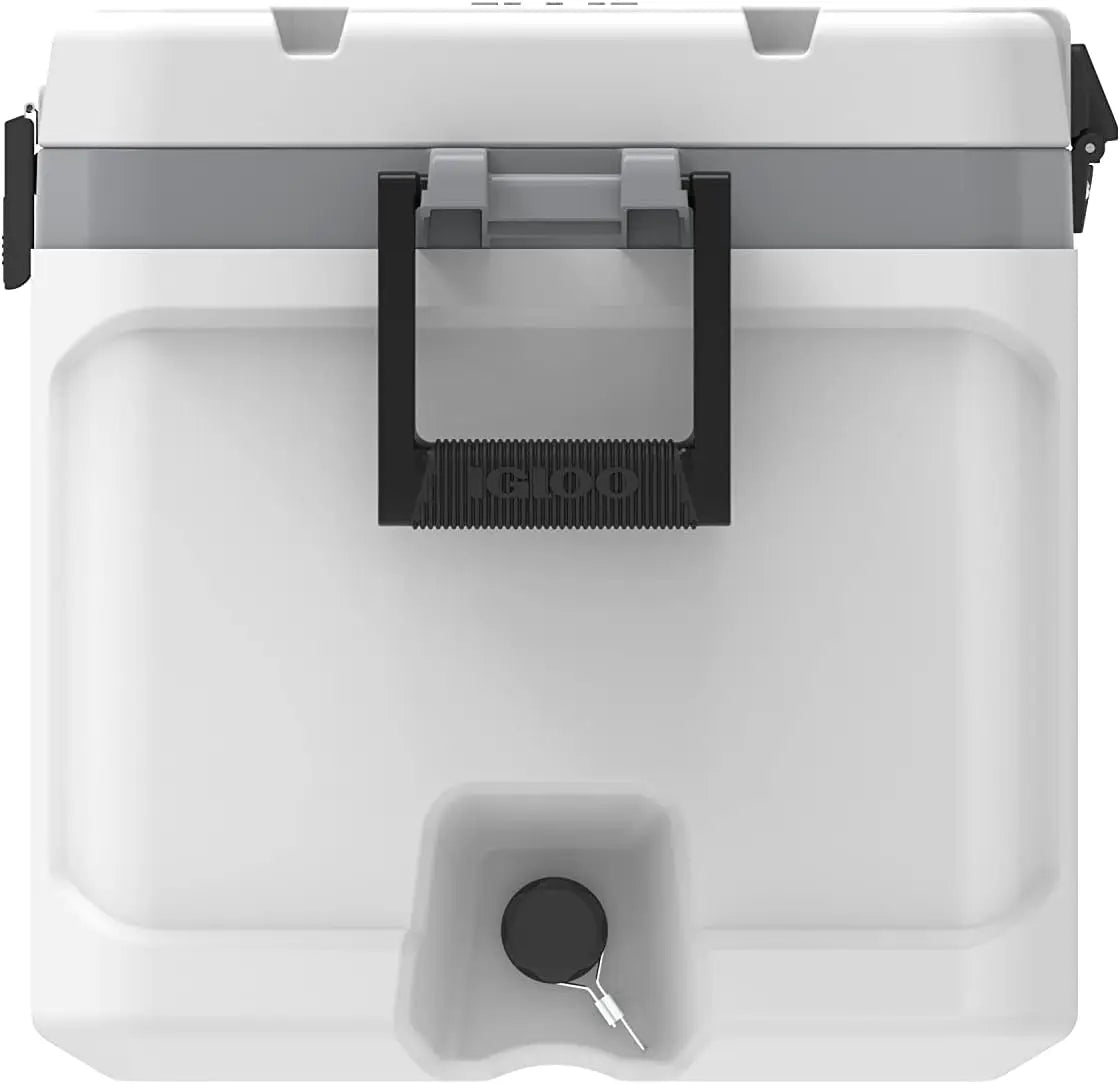 "Igloo Marine Ultra Cooler with hybrid latch and oversized wheels"
"Leak-proof Igloo cooler with removable fishing rod holders"
"5-day ice retention cooler with fishing ruler on lid"